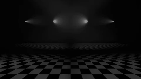Four spotlights and checkerboard floor Stock Footage 112799429