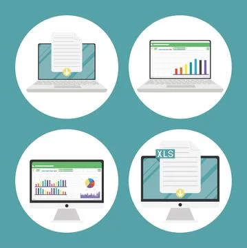 Four spreadsheet documents icons Stock Illustration