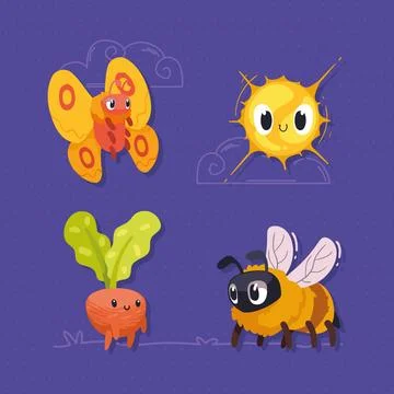 Four spring comic characters Illustrazione stock