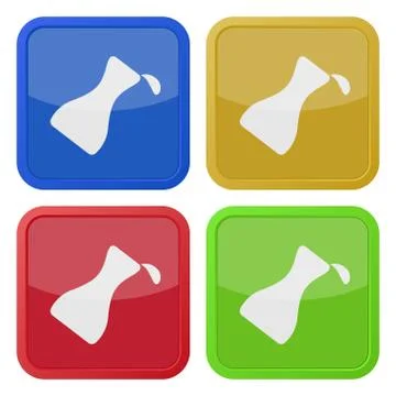 Four square color icons, flask with a drop Stock Illustration