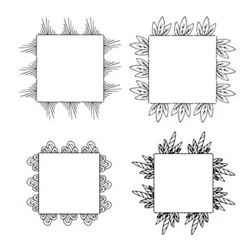 Four square frames of black and white decorative elements. Isolated frames Stock Illustration