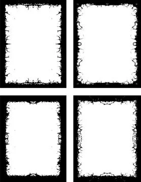 Four square frames with black and white paint, three white vertical banners Stock Illustration