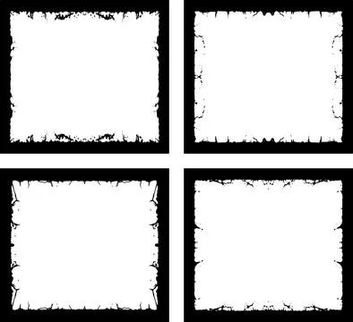 Four square frames with black and white paint, 库存插图
