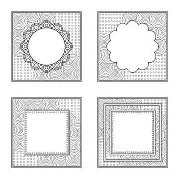 Four square frames for color book or other design product. Black outline. Stock Illustration