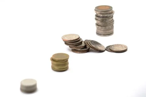Four stack coins show the money saving concept, financial concept, business g Stock Photos