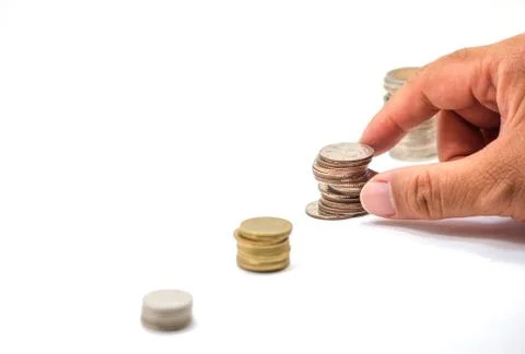 Four stack coins show the money saving concept, financial concept, business g Foto stock