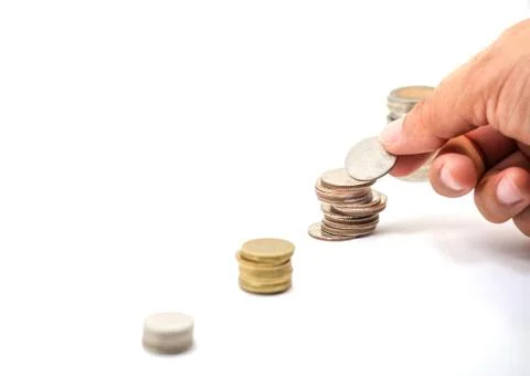 Four stack coins show the money saving concept, financial concept, business g Stock Photos