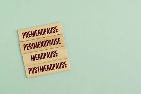 Four stages of menstruation namely premenopause, perimenopause, menopause, .. Stock Photos