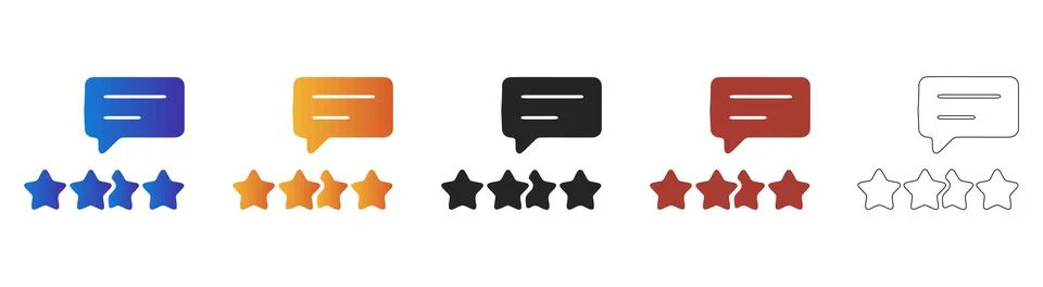 Four star rating speech bubble icon for customer reviews Illustrazione stock