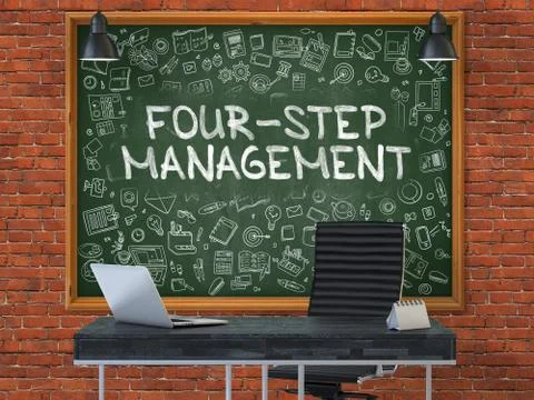 Four-Step Management on Chalkboard in the Office Stock Illustration