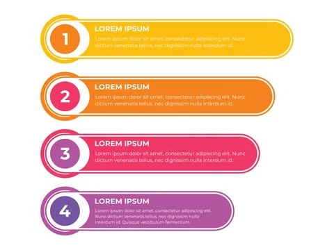 Four Step Numbered List with Horizontal Rounded Panels and Multicolor Circu.. Stock Illustration