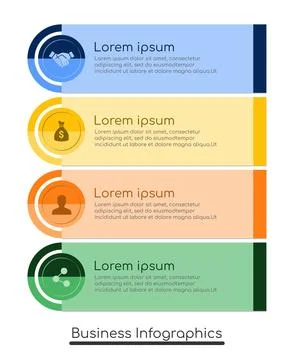 Four step process with blue, green, yellow, orange color design template fo.. Stock Illustration