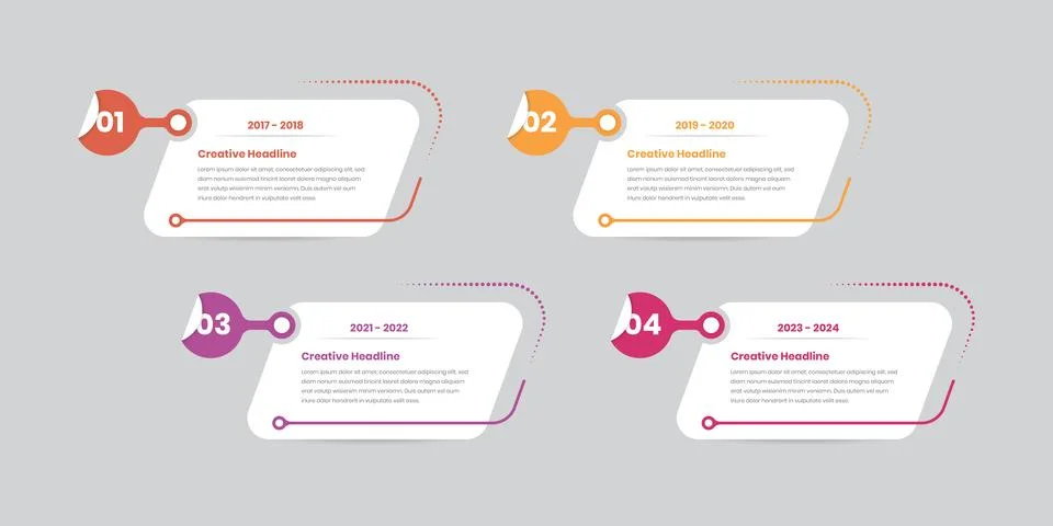 Four steps business data presentation simple infographic cards with number Stock Illustration
