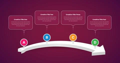 Four steps business data presentation infographic template with 3d arrow Stock Illustration