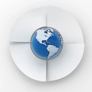 Four steps circle infographic chart with globe, 3d render Stock Illustration