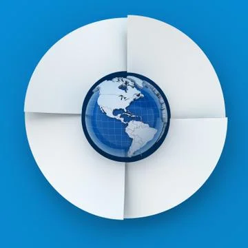 Four steps circle infographic chart with globe, 3d render Stock Illustration