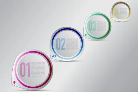 Four steps circular infographics with decreasing size. Stock Illustration