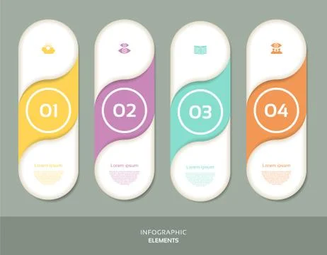 Four steps for infographics options. Four vertical numbered banners. Stock Illustration
