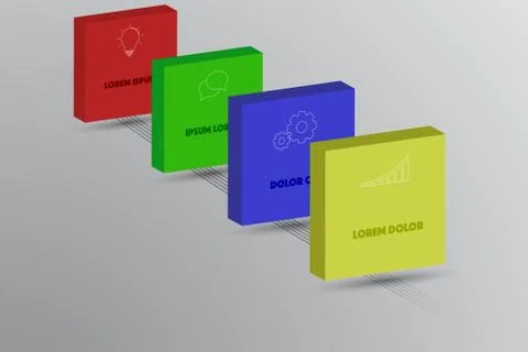 Four steps timeline infographics with 3D squares Stock Illustration