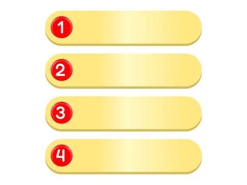 Four steps workflow layout with glossy yellow text boxes and red number badge Illustration