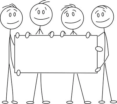 Four stick figures holding a blank sign together Vector Stock-Illustration