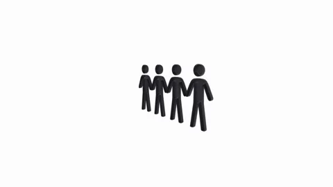 Four stick figures holding hands isolated on white background Stockbeeldmateriaal 304211657