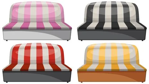 Four Striped Sofas in Different Color Variations, Front View Stock Illustration