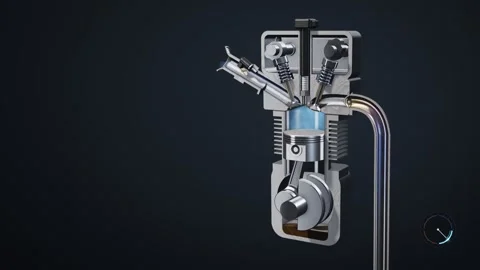 Four Stroke Engine Cycle Cutaway Piston Valves Seamless Loop Видео 346728433
