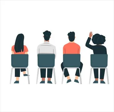 Four students sit on chairs, from the back. Stock Illustration