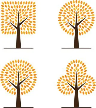 Four Stylized Autumn Trees with Different Crown Shapes. Stock Illustration