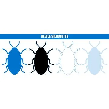 Four stylized beetle silhouettes in varying outlines and fills against a cl.. Stock Illustration