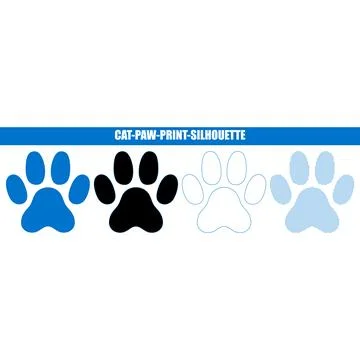 Four stylized cat paw prints in silhouette with blue and black fills and ou.. 스톡 일러스트