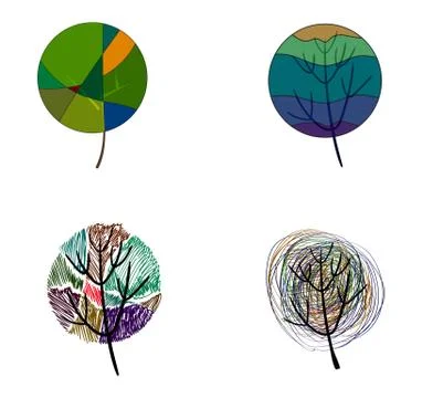 Four stylized colored trees. Stock Illustration