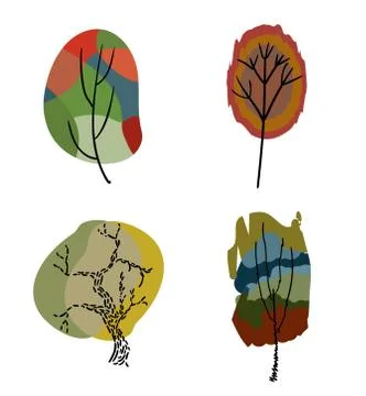 Four stylized colored trees. Stock Illustration