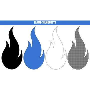 Four stylized flame outlines in varied graphic styles during a conceptual d.. Stock Illustration