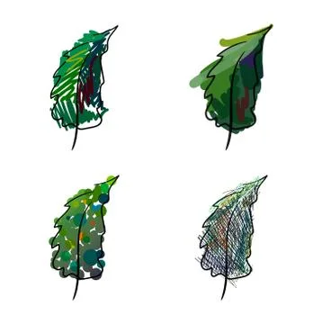Four stylized hand-painted spruce Stock Illustration