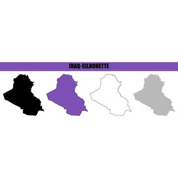 Four stylized map outlines of Iraq in vector silhouette style on a clean ba.. Stock Illustration
