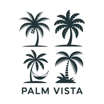 Four stylized palm trees illustration with tropical vacation and resort the.. Stock Illustration
