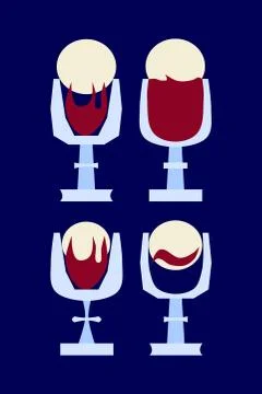 Four stylized simple cups with wine and wafer - eucharist icons set Stock Illustration
