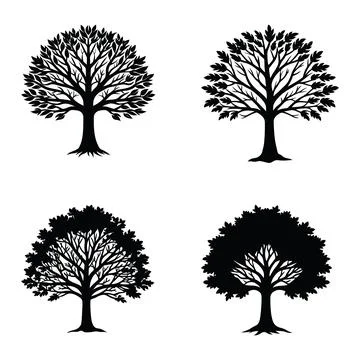 Four stylized tree silhouettes isolated on white background Ilustración de archivo