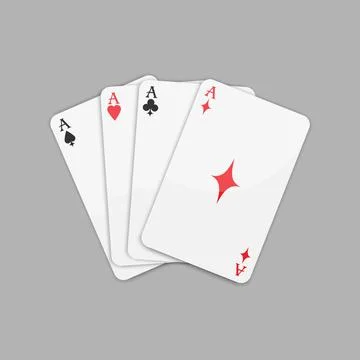 Four suits of aces playing cards including spades, hearts, clubs Stock Illustration