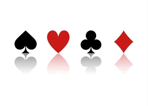 Four Suits Of Cards With Reflection On White Stock Illustration