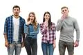 The four surprised people stand on the white background Photo