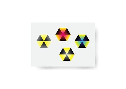 Four symbols of triangle in hexagon Stock Illustration