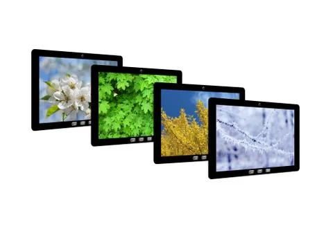 Four tablet computers with images of seasons Stock Illustration