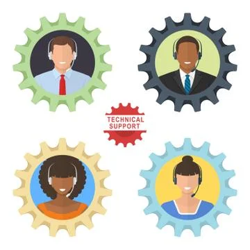 Four technical support flat illustrations Stock Illustration