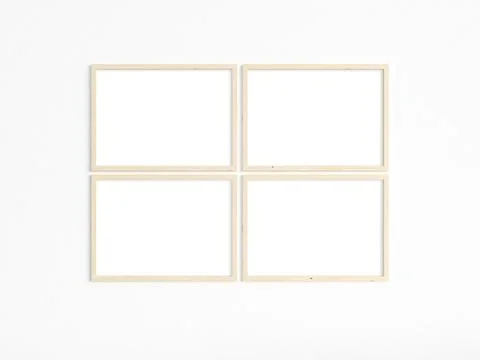Four thin A4 wooden frames with landscape orientation. Stock Photos
