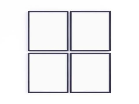 Four thin square black frames 스톡 사진