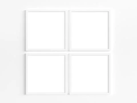 Four thin square white frames. Stock Photos