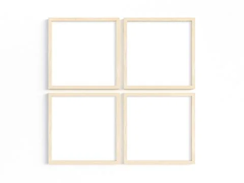 Four thin square wooden frames. Stock Photos
